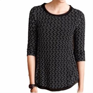 Anthropologie Postmark Black and White Textured Wave Top Eyelash Chiffon Trim